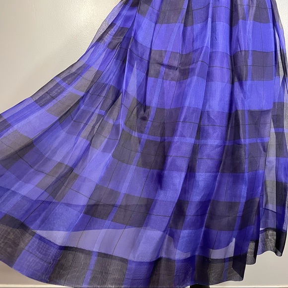 Vintage Albert Nipon Boutique 100% Silk Purple Plaid Bow Strapless Dress Size 6 - Picture 12 of 15